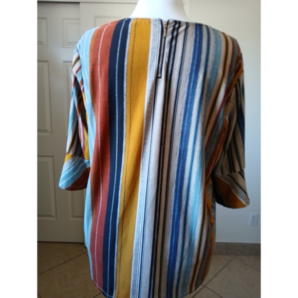 Ellen Weaver Plus Size 2X Boho Striped Blouse Multicolor Tunic Top Casual Chic - Picture 3 of 16